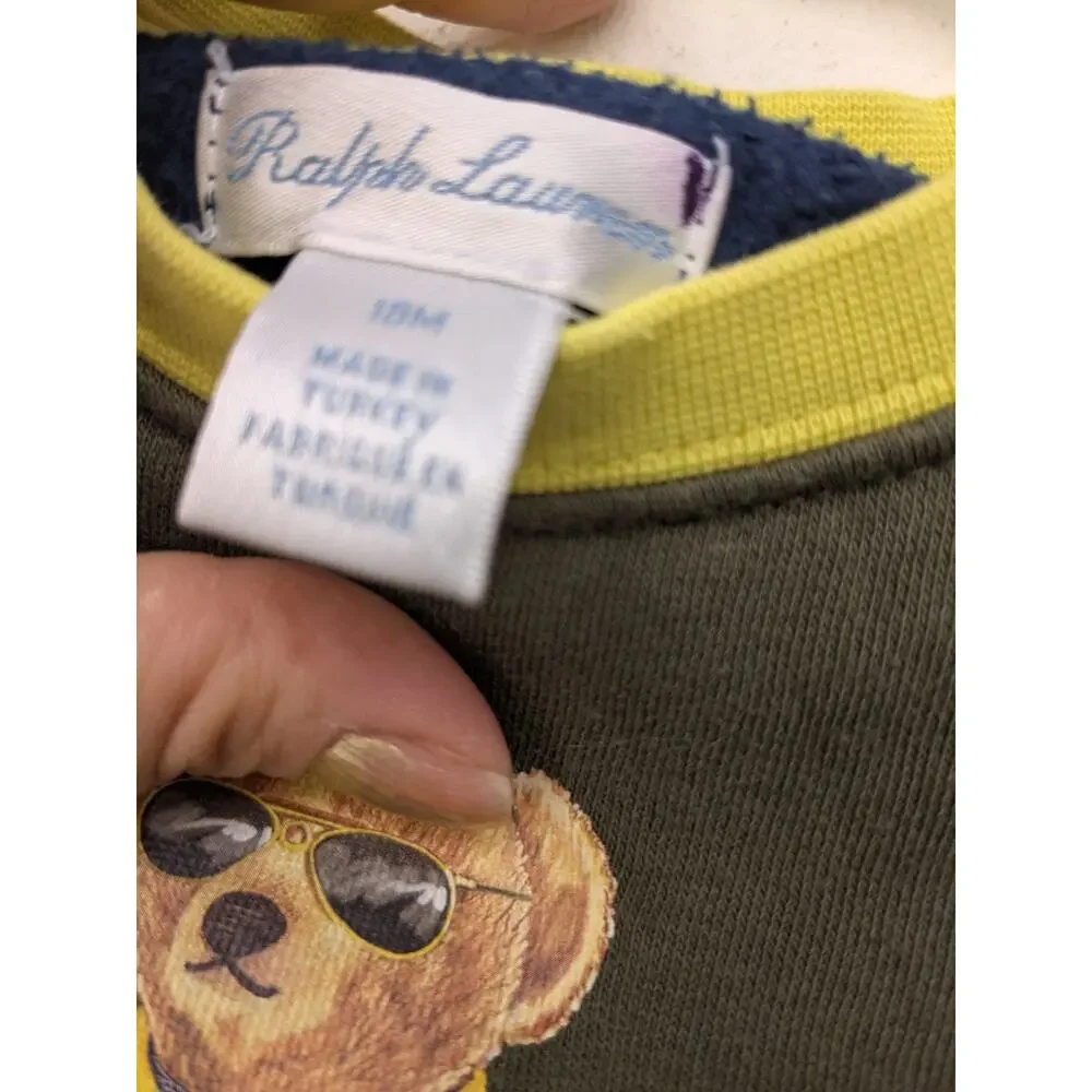 Ralph Lauren Olive Sweatshirt with Blue and Orange Sleeves